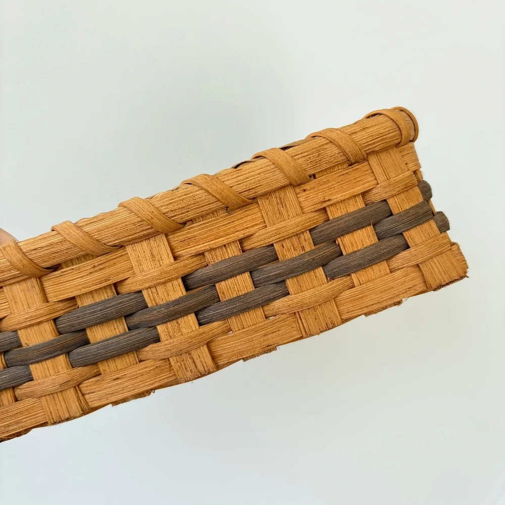 Handwoven Square Splint Basket Two Tone Brown Storage Tray 7.5in